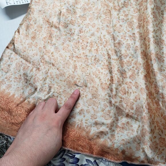 Vintage Satin Sari Wrap Skirts Womens Large Gold Blue Magic Bohemian Multiway - Picture 8 of 16